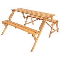 VEVOR 2-in-1 Transforming Interchangeable Picnic Table, Outdoor Wooden Table and Bench Set, Portable Foldable Bench with Umbrella Hole, Patio Dining F