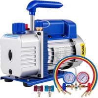 VEVOR 3CFM 84 L/M 1-Stage, Refrigerant Vacuum Pump Refrigeration Gauges A/C Air Conditioning 1440 RPM 1/4 HP, 3 pcs hoses 800 PSI Refrigeration Gauges