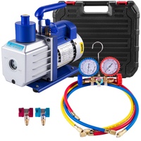 VEVOR Vacuum Pump 4.8CFM 1/3HP Air Vacuum Pump HVAC A/C Air Refrigerant Rotary Vane Vacuum Pump Single Stage 4 Valve AC Manifold Gauge Set (4.8CFM1/3H