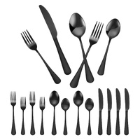 VEVOR 30-Piece Black Silverware Set, Food-Grade Stainless Steel Flatware Utensils for 6, Mirror Finished Cutlery Set, Dishwasher Safe Eating Tableware