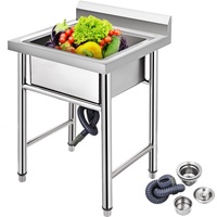 VEVOR Handmade Sink Non-magnetic Stainless Steel Kitchen Sink Hand Made 1 Compartment 44.4 x 41.9 x 25.4 cm Capacity Huge Tub Sink for Farmhouse Cafe 