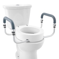VEVOR Raised Toilet Seat,88.9 mm Height Raised, 136 kg Weight Capacity, for Standard Round Toilet, Aluminum Handrail, with EVA Armrest Padding, for El