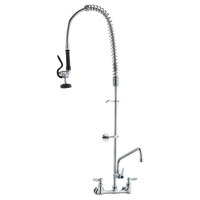 VEVOR Commercial Faucet with Pre-Rinse Sprayer, 47" Height, 8" Center, 12" Swing Spout, Wall Mount Kitchen Sink Faucet, Brass Constructed Device with 