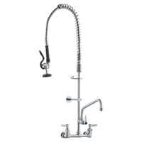 Commercial Faucet with Pre-Rinse Sprayer, 36" Height, 8" Center, 12" Swing Spout, Wall Mount Kitchen Sink Faucet, Brass Constructed Device with Pull D