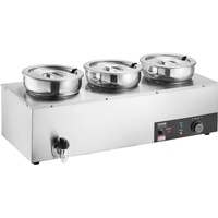VEVOR Electric Soup Warmer, Three 7.4QT Stainless Steel Round Pot, 1200W Commercial Food Warmer, 30 - 85℃ Adjustable Temp, Bain Marie with Anti-Dry Bu