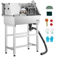 VEVOR 86.4 cm Stainless Steel Dog Washing Station, Pet Grooming Tub with Hot & Cold Faucet, Showerhead, Storage Rack, No-Bend All-in-One Bathtub, Home