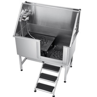 VEVOR 127 cm Dog Grooming Bath Tub Stainless Steel w Stairs Water Filter