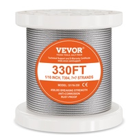 Wire Rope Kit, 1.59 mm 100.6 m 304 Stainless Steel Cable with 80 Sleeves and 20 Thimbles, 2KN Breaking Strength, 7 x 7 Strands Marine Aircraft Grade f