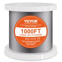 Wire Rope Kit, 3.18 mm 305 m 316 Stainless Steel Cable with Cutter and Gloves, 7.1KN Breaking Strength, 7x7 Strands Construction Marine Aircraft Grade