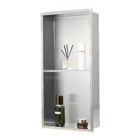 VEVOR Shower Niche, 33.0 x 63.5 x 10.2 cm Recessed Wall Niche Double-layer, with Hollowed-out Divider, Heavy-duty Stainless Steel Modern Shampoo Stora