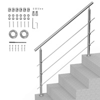 Handrails for Outdoor Steps, 59 in Length 3 Crossbars Stair Hand Rail Kit, Transitional Stainless Steel Railings w/ Installation Kit, Double-column St