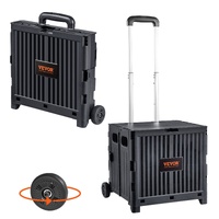 VEVOR Foldable Utility Cart, 36 kg Load Capacity, Folding Portable Rolling Crate Handcart with Durable Heavy Duty Telescoping Handle and 2 Wheels for 