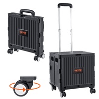 VEVOR Foldable Utility Cart, 50 kg Load Capacity, Folding Portable Rolling Crate Handcart with Heavy Duty Telescoping Handle and 4 Rotate Wheels for T