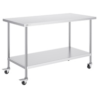 Stainless Steel Work Table 30 x 60 x 38 Inch, with 4 Wheels, 3 Adjustable Height Levels, Heavy Duty Food Prep Worktable for Commercial Kitchen Restaur