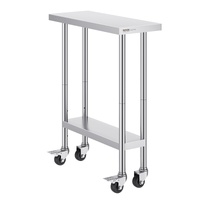 VEVOR Stainless Steel Work Table 30 x 12 x 38 Inch, with 4 Wheels, 3 Adjustable Height Levels, Heavy Duty Food Prep Worktable for Commercial Kitchen R