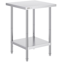 Stainless Steel Prep Table, 24 x 24 x 34 Inch, Heavy Duty Metal Worktable with 3 Adjustable Height Levels, Commercial Workstation for Kitchen Garage R
