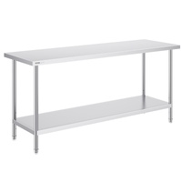 VEVOR Stainless Steel Prep Table, 24 x 72 x 34 Inch, Heavy Duty Metal Worktable with 3 Adjustable Height Levels, Commercial Workstation for Kitchen Ga