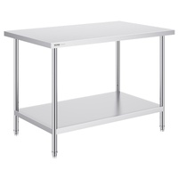 VEVOR Stainless Steel Prep Table, 30 x 48 x 34 Inch, Heavy Duty Metal Worktable with 3 Adjustable Height Levels, Commercial Workstation for Kitchen Ga