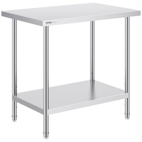 VEVOR Stainless Steel Prep Table, 24 x 36 x 34 Inch, Heavy Duty Metal Worktable with 3 Adjustable Height Levels, Commercial Workstation for Kitchen Ga