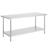 VEVOR Stainless Steel Prep Table, 30 x 72 x 34 Inch, Heavy Duty Metal Worktable with 3 Adjustable Height Levels, Commercial Workstation for Kitchen Ga
