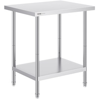 VEVOR Stainless Steel Prep Table, 24 x 30 x 34 Inch, Heavy Duty Metal Worktable with 3 Adjustable Height Levels, Commercial Workstation for Kitchen Ga
