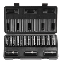 VEVOR 3/8" Drive Impact Socket Set, 15 Piece Deep Socket Set Metric 8-22mm, 6 Point Cr-Mo Alloy Steel for Auto Repair, Easy-to-Read Size Markings, Rug