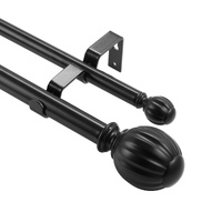 VEVOR Double Rod Curtain Rods, 36-72 inches(3-6ft) Adjustable Length, Black Double Curtain Rods with Round Finials, 1" and 3/4" Diameter, Double Windo