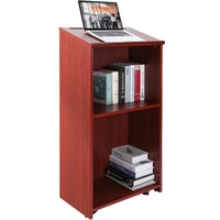 VEVOR Podium Stand, 47 in Hostess Stand with 4 Rolling Wheels, Wood Podium with Storage Shelves, and Slant Desktop, Lecterns & Podiums for Church, Off