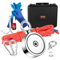 VEVOR Magnet Fishing Kit, 1200lbs Pulling Force Double Sided Fishing Magnets, 2.95inch Diameter Magnet with Rope, Grappling Hook, Gloves, Waterproof C