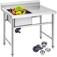 VEVOR Handmade Sink Non-magnetic Stainless Steel Kitchen Sink Hand Made 1 Compartment 40.6 x 39.4 x 25.4 cm Capacity Huge Tub Sink with Right Hand Pla