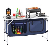VEVOR Camping Kitchen Table, Folding Outdoor Cooking Table, 3 Adjustable Height, Aluminum Lightweight Portable Cook Station with Storage Organizer, Ca