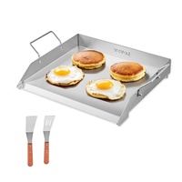 Stainless Steel Griddle, 18x16 inch Universal Flat Top Rectangular Plate, Gas Grill Griddle for BBQ Grill, Teppanyaki, Portable Family Cookware with H