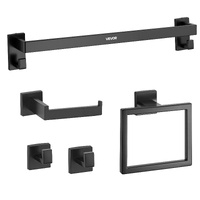 VEVOR Matte Black Bathroom Hardware Set, 5 Pieces Stainless Steel Bathroom Accessories Set, 24-inch Towel Bar, Towel Rack, 2 Robe Towel Hooks, Toilet 
