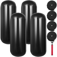 VEVOR Boat Fenders, 10" x 28" Ribbed Fender, 4 Pack Boat Bumpers, Hole Through Middle Ribbed Inflatable Boat Fender with 4 Ropes, for Pontoon Boat Sai