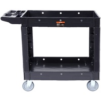 VEVOR Utility Service Cart, 2 Shelf 550LBS Heavy Duty Plastic Rolling Utility Cart with 360° Swivel Wheels, Medium Lipped Shelf, Ergonomic Storage Han