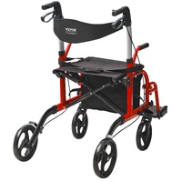 2 in 1 Rollator Walker & Transport Chair for Seniors, Folding Rolling Walker Wheelchair Combo & Footrests, Lightweight Aluminum Mobility Walker with A