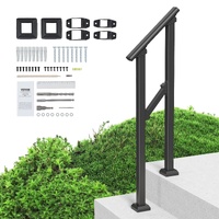 VEVOR Handrails for Outdoor Steps, 1-2 Step Stair Hand Rail Kit, Transitional Carbon Steel Railings with Installation Kit, Stair Rails for Seniors, Co