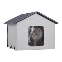 Heated Cat House, Outdoor Kitty Shelter with Timer, 600D Oxford Cloth Foldable Cat Shelter with Heated Pad for Winter to Stay Warm and Cozy, Gray (Mid