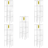 VEVOR Tomato Cages, 30 x 30 x 117 cm, 5 Packs Square Plant Support Cages, Silver PVC-Coated Steel Tomato Towers for Climbing Vegetables, Plants, Flowe