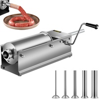 VEVOR Manual Sausage Stuffer, 5 L / 11 LBS Horizontal Sausage Machine, Dual-Speed Meat Stuffer, Made of Food-Grade 304 Stainless Steel, Includes 5 Stu