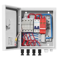 VEVOR PV Combiner Box, 4 String, Solar Combiner Box with 15A Rated Current Fuse 63A Circuit Breaker Lightning Arrester and Solar Connector, Steel Case