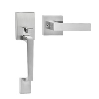 VEVOR Entry Door Handle, Satin Nickel Square Handle Set with Lever Door Handle No Lock, Adjustable Hole Space, Front Door Handle with Reversible for R