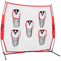 VEVOR 8 x 8 ft Football Trainer Throwing Net, Training Throwing Target Practice Net with 5 Target Pockets, Knotless Net Includes Bow Frame and Portabl