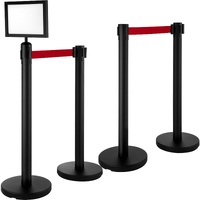 VEVOR Stanchion Post Barriers 4-Set Line Dividers, Stainless Steel Stanchions with 6.6 Black Retractable Belts, Stanchions with One Sign Frame, 34.6 Q