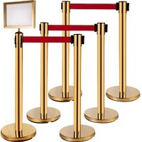 VEVOR Stanchion Post Barriers 6-Set Line Dividers, Stainless Steel Stanchions with 6.6 Red Retractable Belts, Stanchions with One Sign Frame, 34.6 Que