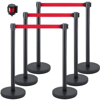 VEVOR Crowd Control Stanchion, Set of 6 Pieces Stanchion Set, Stanchion Set with 6.6 ft/2 m Red Retractable Belt, Crowd Control Barrier with Rubber Ba