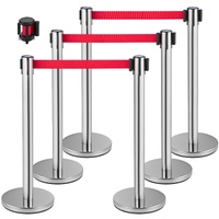 VEVOR Crowd Control Stanchion, Set of 6 Pieces Stanchion Set, Stanchion Set with 2 m Red Retractable Belt, Crowd Control Barrier with Rubber Base – Ea