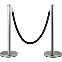 VEVOR Crowd Control Stanchion, Set of 2 Pieces Stanchion Set, Stanchion Set with 5 ft/1.5 m Black Velvet Rope, Silver Crowd Control Barrier with Sturd