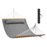 VEVOR Double Quilted Fabric Hammock, 12 FT Double Hammock with Hardwood Spreader Bars, 2 Person Quilted Hammock with Detachable Pillow and Chains for 