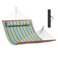 VEVOR Double Quilted Fabric Hammock, 12 FT Double Hammock with Hardwood Spreader Bars, 2 Person Quilted Hammock with Detachable Pillow and Chains for 